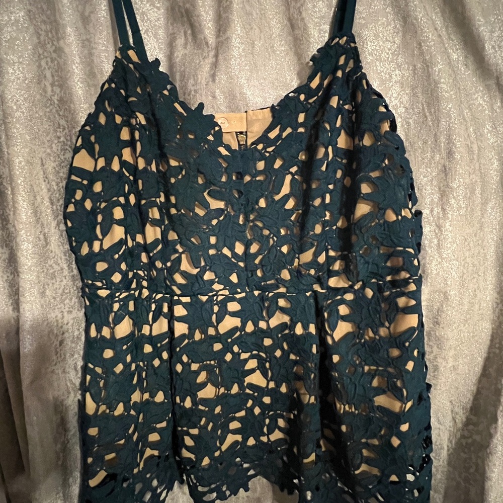 City Chic Teal and Tan Peplum Top